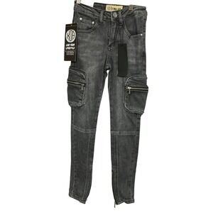 XOA Xtra Ordinaire‎ Apparel Women's Cargo Denim Jeans Smokewash Size XXS NWT